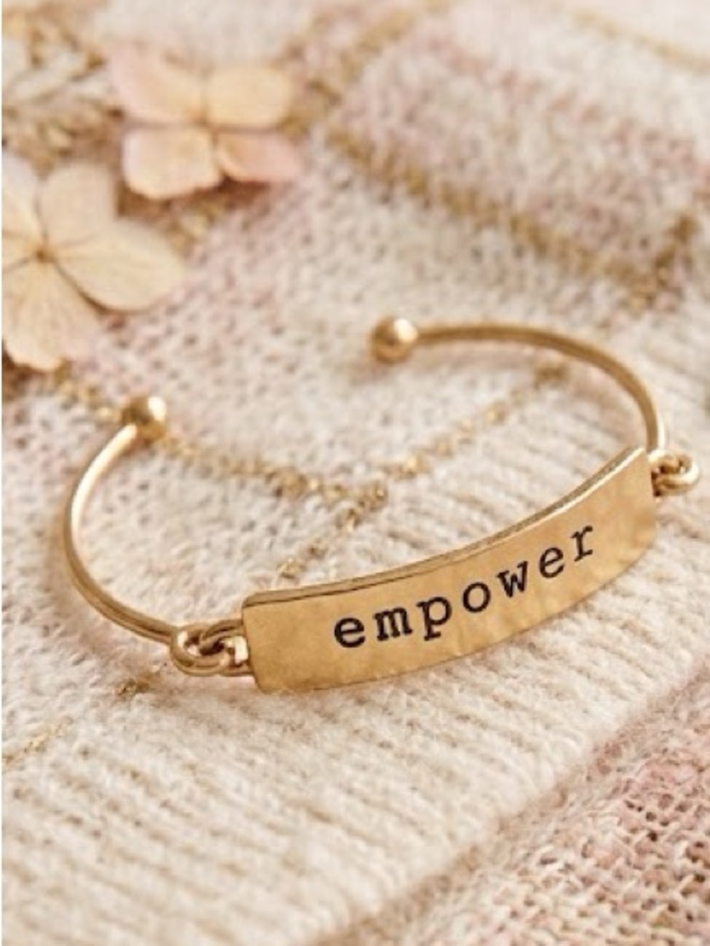 Gold Plated Empower Band Bracelet with Soft Hook Clasp